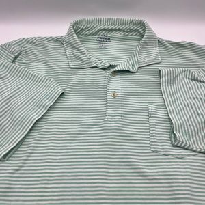 Peter Millar Shirt Mens L Green White Stripe Polo Short Sleeve Stretch Seaside